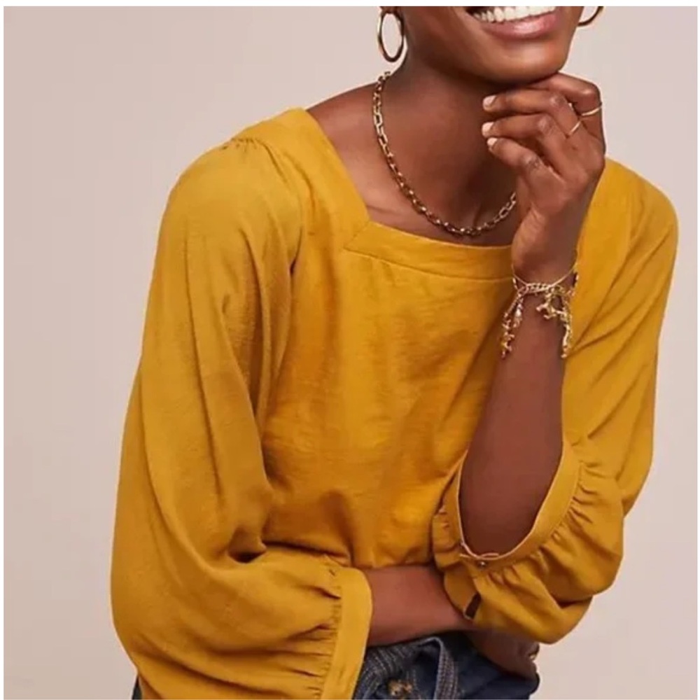 Anthropologie Akemi + Kin Balloon Sleeve Top in Mustard Size Small